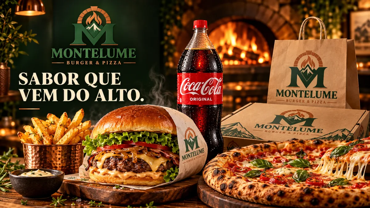 Hambúrgueres e pizzas Montelume na brasa
